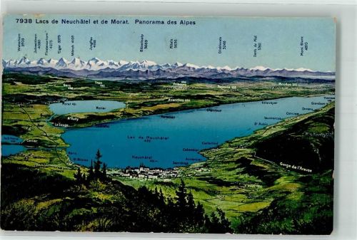 2012 Auvernier 1917 - Landkarte Neuenburgersee Murtersee