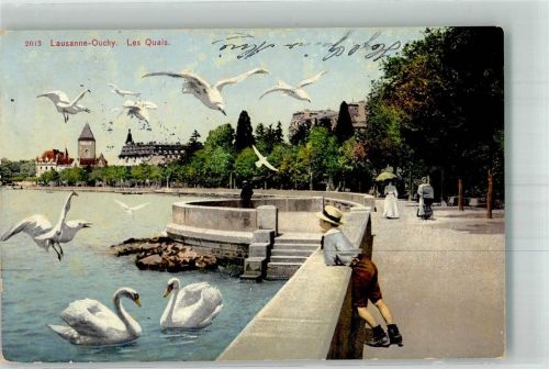 1000 Ouchy 1913 Foto AK Les Quais Schwäne