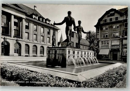 5000 Aarau Foto AK Schützen- Denkmal Bahnhofplatz
