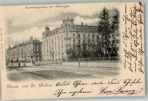 9000 St. Gallen S. Gallo 1899 Foto AK Rosenbergstrasse mit Washington