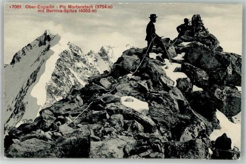 Morteratsch Foto AK Piz Morteratsch Bergsteiger Bernina-Spitze