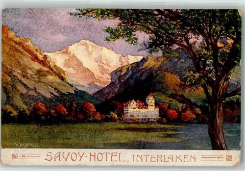 3800 Interlaken Künstlerkarte Savoy Hotel sign. H. Jörgensen