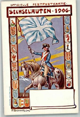 8000 Zürich 1906 - Festpostkarte Sechselläuten Wappen Ort handschriftlich