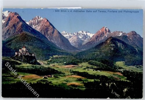 7553 Tarasp - Blick von der rhätischen Bahn auf Schloß Fontana Pflafnagruppe