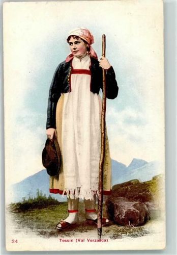 Lithographie Bäuerin Val Verzasca