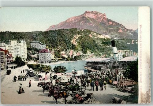 6440 Brunnen - Dampfschiff Quai Pferdekutschen