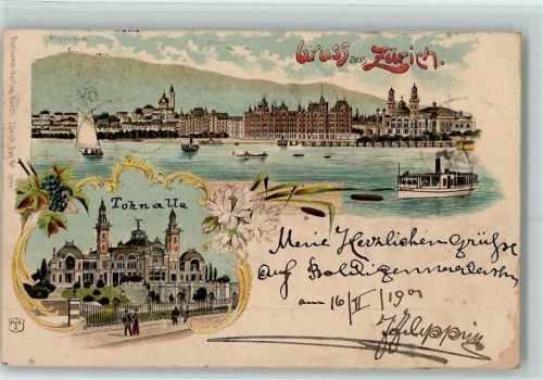 8000 Zürich 1901 Lithographie Alpenquai Tonhalle Schilf Weintrauben 2-Bildaufnahme