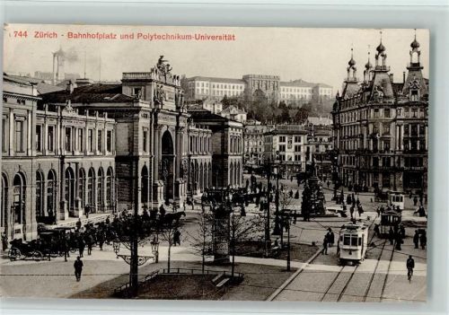 8000 Zürich - Bahnhofplatz und Polytechnikum-Universität Trambahnen Pferdekutschen