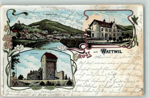 9630 Wattwil 1905 Gebrauchsspuren Ennetbrücke Krankenhaus Schloss Lithographie