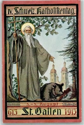 9000 St. Gallen S. Gallo 1913 Künstlerkarte IV. Schweiz. Katholikentag Bär sign J. Waldmüller