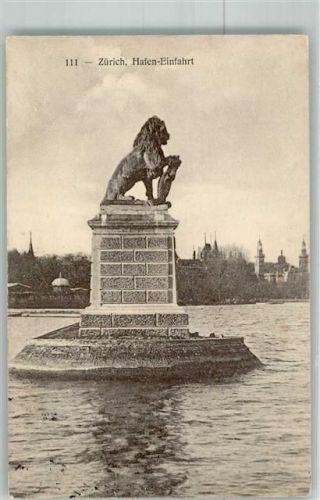 8000 Zürich 1911 Foto AK Denkmal Löwe Hafeneinfahrt
