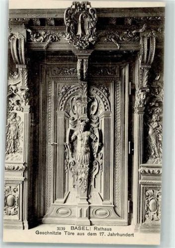4000 Basel Bâle - Rathaus Geschnitzte Türe aus dem 17 Jhdt