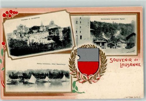 1000 Lausanne Losanna Prägedruck Chateau et Cathedrale Funiculaire Signal Ouchy Hotel Beaurivage