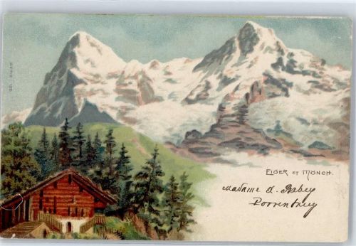 3818 Grindelwald Künstlerkarte Eiger Mönch Hütte