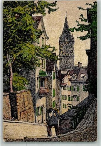 8000 Zürich 1920 Künstlersteindruck sign. Schlatter, E. Pfalzgasse Kirche St. Peter
