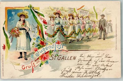 9000 St. Gallen S. Gallo 1898 Lithographie Jugendfest Festzug