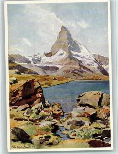 Matterhorn VS - Künstlerserie Zermatt Aquarell von Edo v. Handel-Mazzetti Stellisee mit Matterhorn