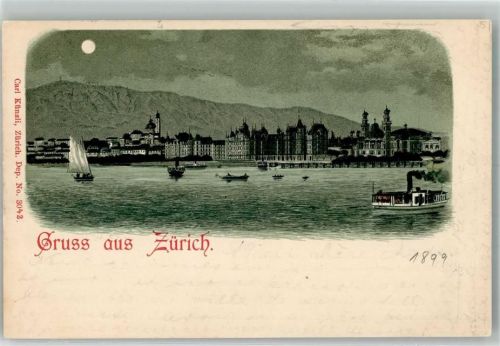 8000 Zürich 1899 Gebrauchsspuren Lithographie Mondschein