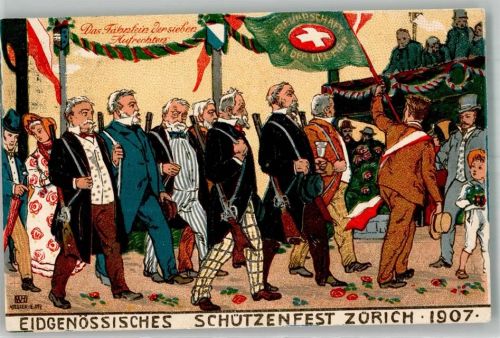 8000 Zürich 1907 Künstlersteindruck Das Fähnlein der sieben Aufrechten