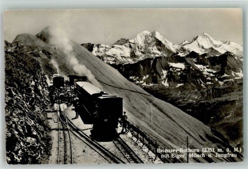 Brienzer Rothorn Kulm 1949 Foto AK Dampf- Zahnradbahn Brienzer Rothorn Eiger Mönch Jungfrau