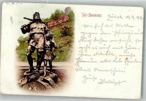 8000 Zürich 1899 Foto AK Tell Denkmal Ort handschriftlich