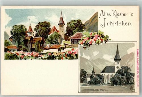 3800 Interlaken Lithographie Altes Kloster Kirche
