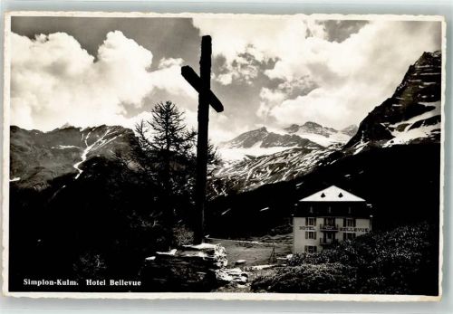 3900 Simplon Kulm Foto AK Hotel Bellevue Gipfelkreuz Foto Gaberell