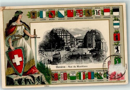 1200 Genève Genf 1910 Prägedruck Helvetia Wappen Rue du Montbanc Straßenbahn