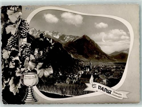 9490 Vaduz - Weinreben Trauben Weinglas Berge