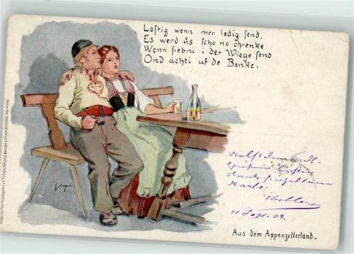 9050 Appenzell 1902 - Appenzellerpaar gemütlich auf der Bank sitzend