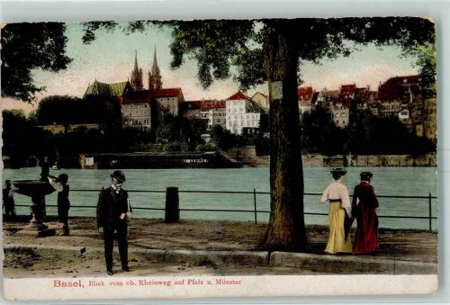 4000 Basel Bâle - Münster Pfalz Spaziergänger am Rhein