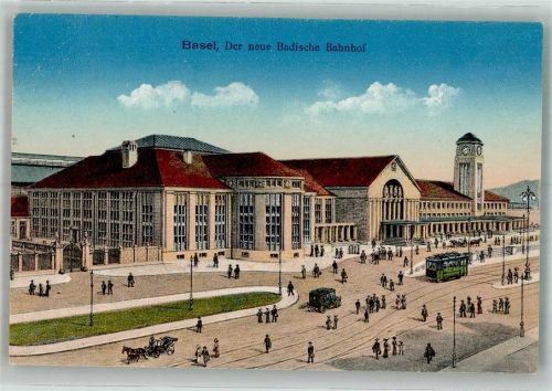 Basel Bâle Neuer Badischer Bahnhof Auto Straßenbahn Feldpost Bat. 149 Bahnhof Schweiz Foto AK