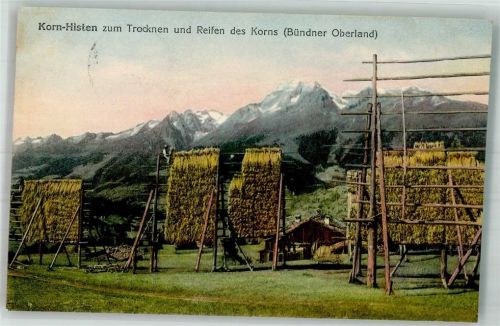 7166 Trun Foto AK Korn-Histen zum Trocknen und Reifen des Korns Bündner Oberland