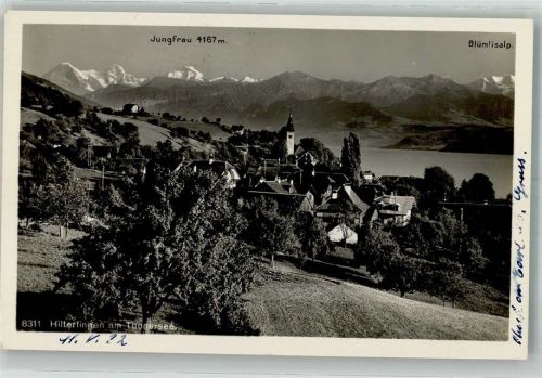3652 Hilterfingen 1932 Foto AK Thunersee Bahnpost Zug 39