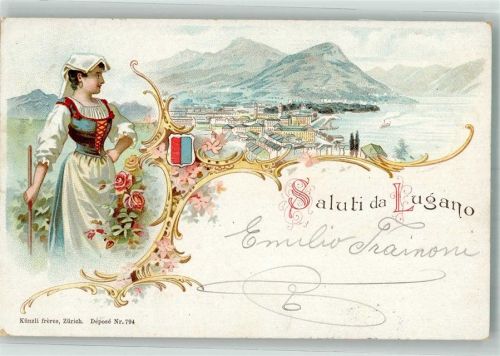 6900 Lugano 1898 Lithographie Tracht