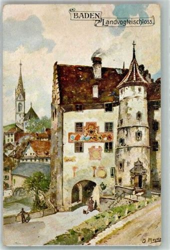 5400 Baden 1916 Künstlerkarte Landvogtei- Schloss sign. Meyer,G.
