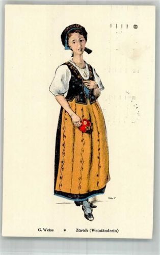 8000 Zürich 1936 Lithographie / Künstlerkarte Tracht Frau Weinländerin
