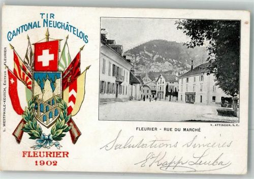 2114 Fleurier 1902 Gebrauchsspuren Wappen Rue du Marché