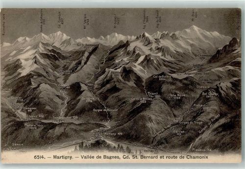 1920 Martigny - Vogelschau Vallee de Bagnes