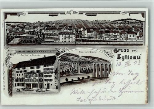 8193 Eglisau 1903 BOAKC Gasthaus Hirschen Eisenbahnbrücke Lithographie