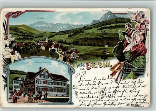 9651 Ennetbühl 1905 BOAKC Lithographie Gasthaus Zur Krone Gebrauchsspuren, bitte Scan genau beachten!