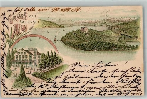 8820 Wädenswil 1901 Gebrauchsspuren Halbinsel Au Lithographie