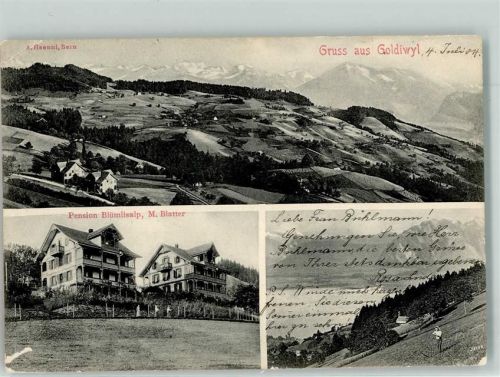 3624 Goldiwil Thun 1904 Gebrauchsspuren Pension Blümlisalp M. Blatter