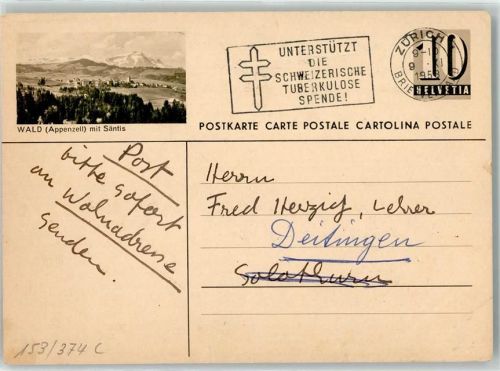 9044 Wald AR Gebrauchsspuren Säntis Postkarte