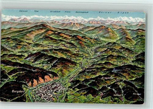 3400 Burgdorf Berthoud Künstlerkarte Vogelschau