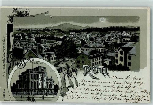 8630 Rüti ZH 1899 Lithographie / Mondschein Villa Séquin