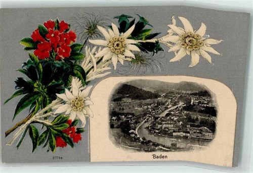 5400 Baden 1916 Prägedruck Brücke Blumen