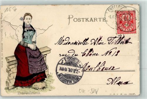 6370 Stans 1910 Prägedruck Winkelried-Denkmal Unterwaldnerin Tracht