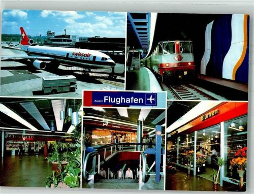 8302 Kloten Foto AK Flugzeug Douglas DC-10-30 Swissair Bahnhof Einkaufspassage Photoglob 11371