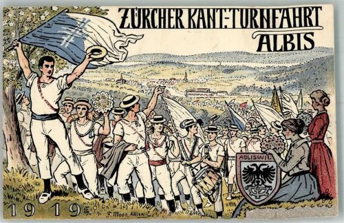 Albis 1919 Gebrauchsspuren Turnfest Lithographie